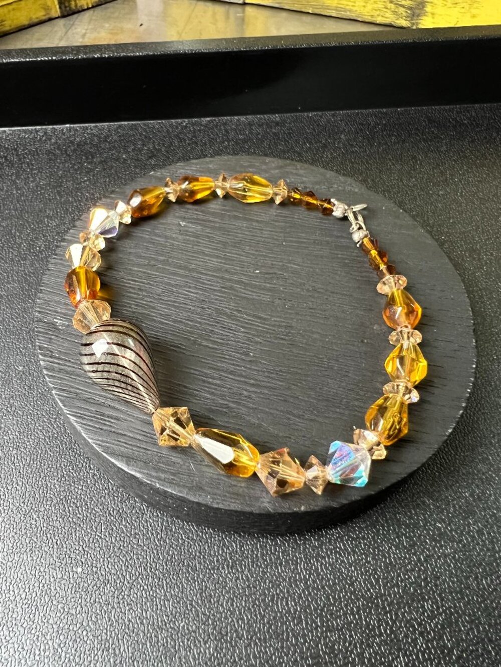 Artisan Amber Glass Beaded Bracelet with Sterling Clasp, 8"